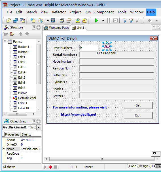 TGetDiskSerial Component screen shot
